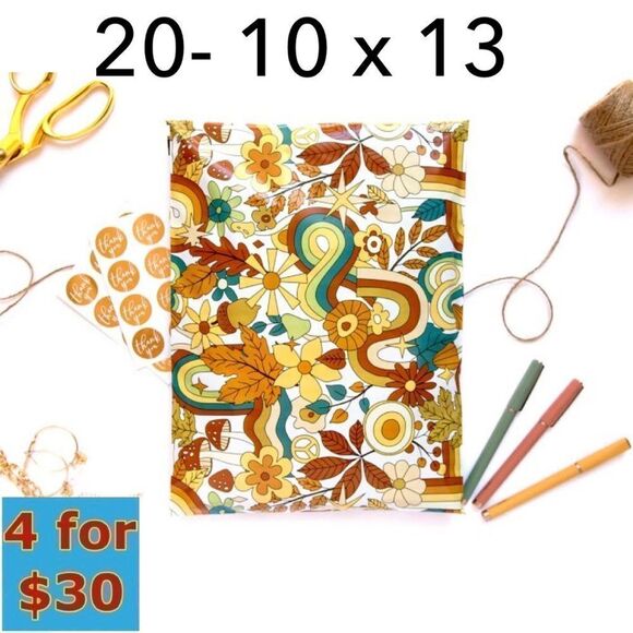 20- 10x13 Leafy Vibes Retro Print Poly Mailers - Picture 1 of 5